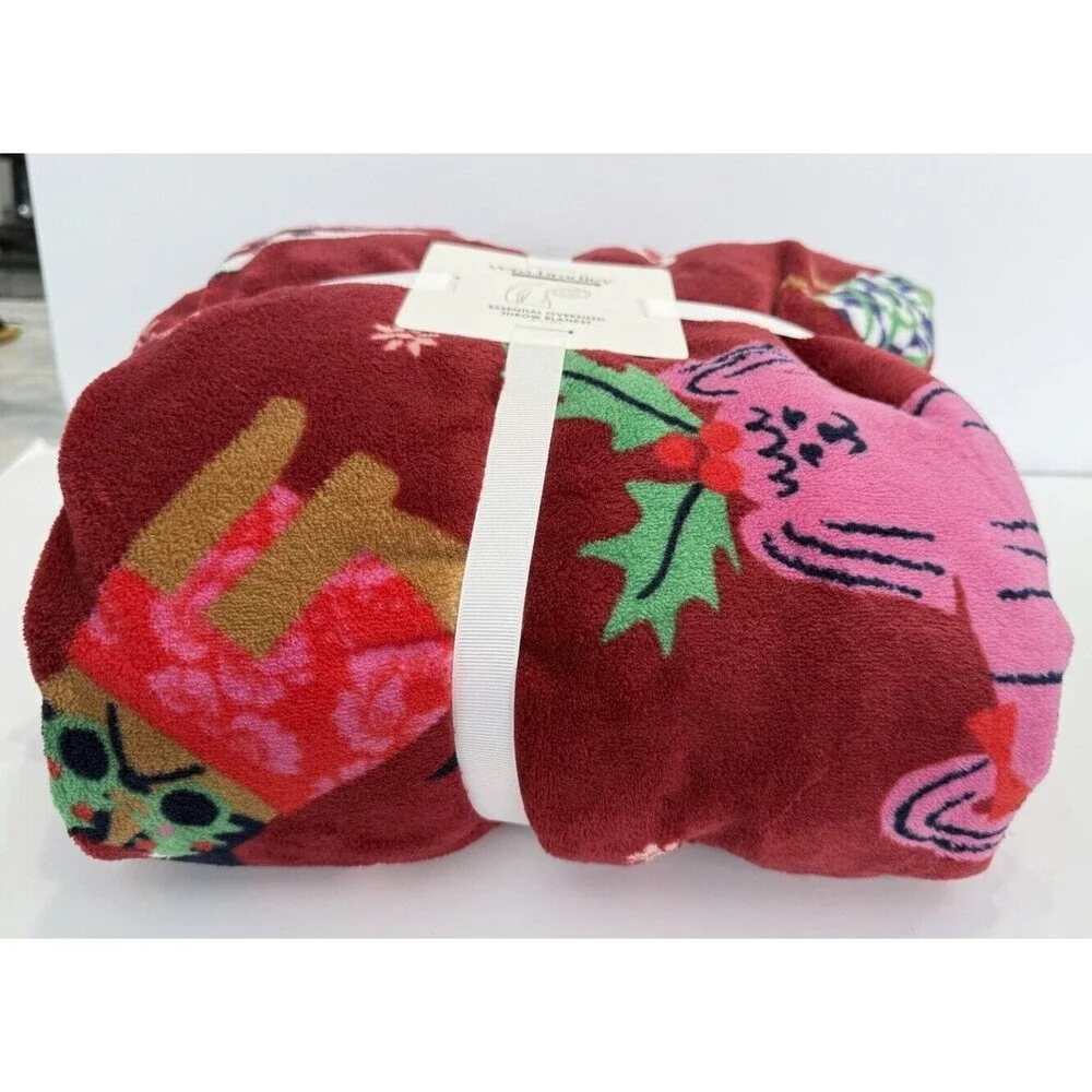 Vera Bradley Holiday Hounds Oversized Throw Blanket 94” X 66” NWT Dog Christmas